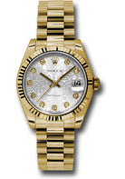 Rolex Yellow Gold Datejust 31 Watch - Fluted Bezel - Silver Jubilee Diamond Dial - President Bracelet - 178278 sjdp