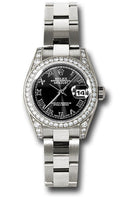 Rolex White Gold Lady-Datejust 26 Watch - 42 Diamond Bezel - Black Roman Dial - Oyster Bracelet - 179159 bkro