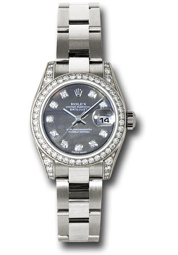 Rolex White Gold Lady-Datejust 26mm - 42 Diamond Bezel - Dark Mother-Of-Pearl Diamond Dial - Oyster Bracelet - 179159 dkmdo