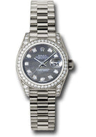 Rolex White Gold Lady-Datejust 26 Watch - 42 Diamond Bezel - Dark Mother-Of-Pearl Diamond Dial - President Bracelet - 179159 dkmdp