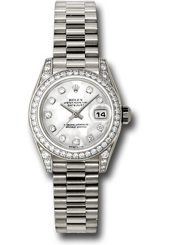 Rolex White Gold Lady-Datejust 26mm - 42 Diamond Bezel - Mother-Of-Pearl Diamond Dial - President Bracelet - 179159 mdp