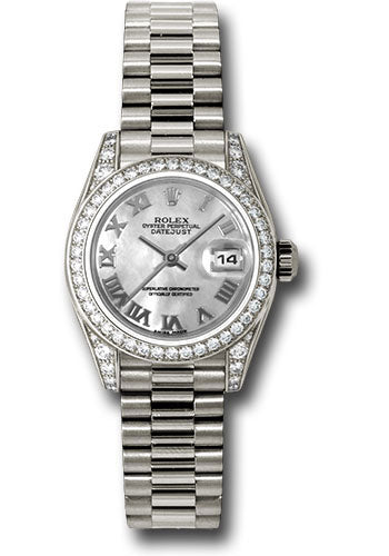 Rolex White Gold Lady-Datejust 26mm - 42 Diamond Bezel - Mother-Of-Pearl Roman Dial - President Bracelet - 179159 mrp