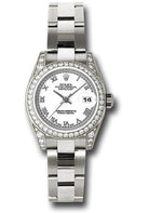 Rolex White Gold Lady-Datejust 26 Watch - 42 Diamond Bezel - White Roman Dial - Oyster Bracelet - 179159 wro