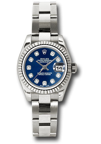 Rolex White Gold Lady-Datejust 26mm - Fluted Bezel - Blue Diamond Dial - Oyster Bracelet - 179179 bdo