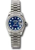 Rolex White Gold Lady-Datejust 26 Watch - Fluted Bezel - Blue Diamond Dial - President Bracelet - 179179 bdp