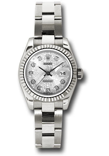 Rolex White Gold Lady-Datejust 26 Watch - Fluted Bezel - Silver Jubilee Diamond Dial - Oyster Bracelet - 179179 sjdo