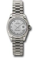 Rolex White Gold Lady-Datejust 26 Watch - Fluted Bezel - Silver Roman Dial - President Bracelet - 179179 srp