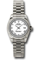 Rolex White Gold Lady-Datejust 26 Watch - Fluted Bezel - White Roman Dial - President Bracelet - 179179 wrp