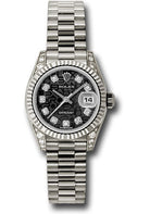 Rolex White Gold Lady-Datejust 26 Watch - Fluted Bezel - Black Jubilee Diamond Dial - President Bracelet - 179239 bkjdp