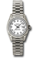 Rolex White Gold Lady-Datejust 26 Watch - Fluted Bezel - White Diamond Dial - President Bracelet - 179239 wdp