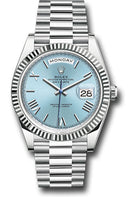 Rolex Platinum Day-Date 40 Watch - Fluted Bezel - Ice Blue Roman Dial - President Bracelet - 228236 ibrp