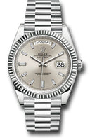 Rolex Platinum Day-Date 40 Watch - Fluted Bezel - Silver Dial - President Bracelet - 228236 sbdp