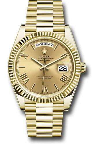 Rolex Yellow Gold Day-Date 40 Watch - Fluted Bezel - Champagne Roman Dial - President Bracelet - 228238 chrp