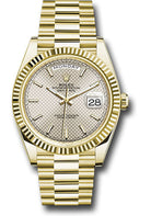 Rolex Yellow Gold Day-Date 40 Watch - Fluted Bezel - Silver Diagonal Motif Index Dial - President Bracelet - 228238 sdmip