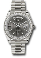 Rolex White Gold Day-Date 40 Watch -  Bezel - Dark Rhodium Stripe Motif Index Dial - President Bracelet - 228349RBR rsmip