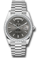 Rolex 950 Platinum Day-Date 40 Watch - Baguette Diamond Bezel - Dark Rhodium Index Dial - President Bracelet - 228396TBR drsmip