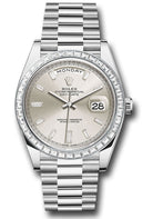 Rolex 950 Platinum Day-Date 40 Watch - Baguette Diamond Bezel - Silver Baguette Diamond Dial - President Bracelet - 228396TBR sbdp