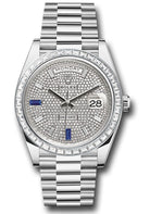 Rolex Platinum Day-Date 40 Watch - Baguette Diamond Bezel - Diamond And Sapphire Paved Diamond Dial - President Bracelet - 228396tbr dp7d2sp