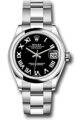 Rolex Steel and White Gold Datejust 31 Watch - Domed Bezel - Black Roman Dial - Oyster Bracelet - 278240 bkro