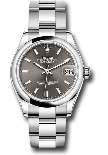 Rolex Steel and White Gold Datejust 31 Watch - Domed Bezel - Dark Grey Index Dial - Oyster Bracelet - 278240 dkgio