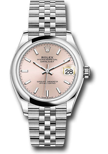 Rolex Steel and White Gold Datejust 31 Watch - Domed Bezel - Pink Index Dial - Jubilee Bracelet - 278240 pij