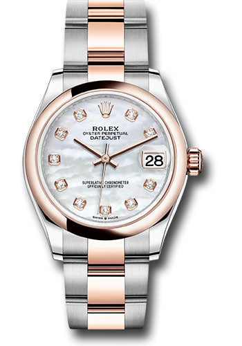 Rolex Steel and Everose Gold Datejust 31 Watch - Domed Bezel - Silver Diamond Dial - Oyster Bracelet - 278241 mdo