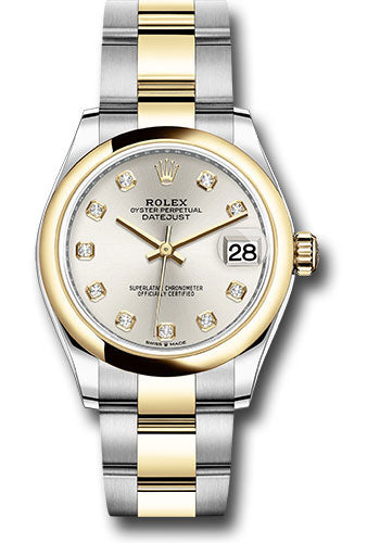 Rolex Steel and Yellow Gold Datejust 31 Watch - Domed Bezel - Silver Diamond Dial - Oyster Bracelet - 278243 sdo