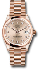 Rolex Everose Gold Datejust 31 Watch - Domed Bezel - RosŽ Diamond Dial - President Bracelet - 278245 rsdp