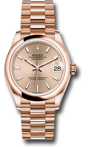 Rolex Everose Gold Datejust 31 Watch - Domed Bezel - RosŽ Index Dial - President Bracelet - 278245 rsip