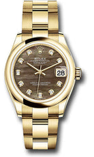 Rolex Yellow Gold Datejust 31 Watch - Domed Bezel - Dark Mother-of-Pearl Diamond Dial - Oyster Bracelet - 278248 dkmdo