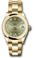 Rolex Yellow Gold Datejust 31 Watch - Domed Bezel - Olive Green Diamond Six Dial - Oyster Bracelet - 278248 ogdr6o