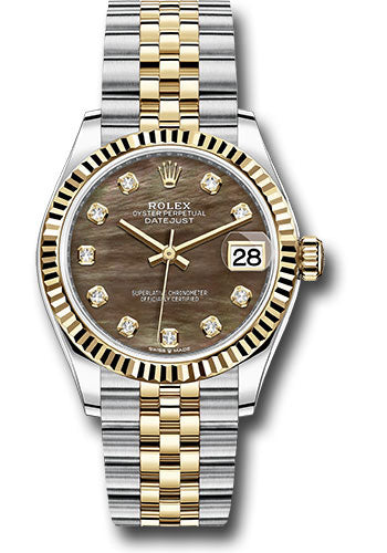 Rolex Steel and Yellow Gold Datejust 31 Watch - Fluted Bezel - Dark Mother-of-Pearl Diamond Dial - Jubilee Bracelet - 278273 dkmdj