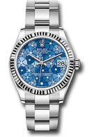 Rolex White Rolesor Datejust 31 Watch - Fluted Bezel - Azzurro Blue Floral Motif Diamond Dial - Oyster Bracelet - 278274 azflomdo