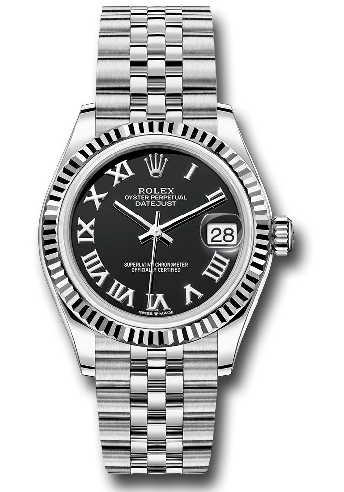 Rolex Steel and White Gold Datejust 31 Watch - Fluted Bezel - Black Roman Dial - Jubilee Bracelet - 278274 bkrj