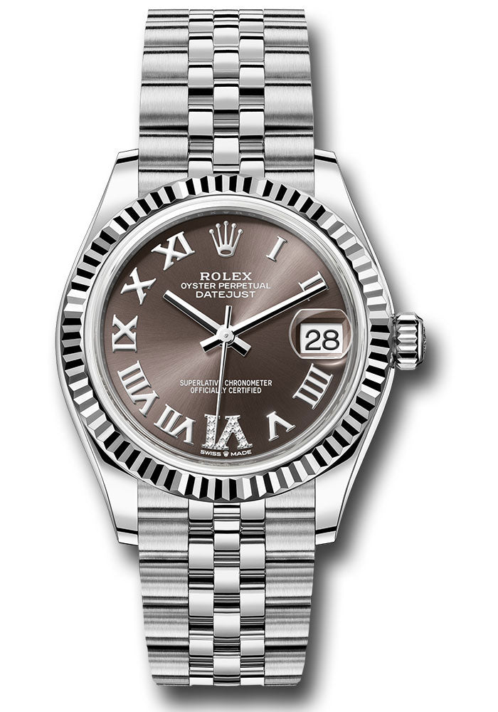 Rolex White Rolesor Datejust 31 Watch - Fluted Bezel - Chocolate Diamond Roman 6 Dial - Jubilee Bracelet - 278274 chodr6j