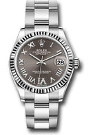 Rolex Steel and White Gold Datejust 31 Watch - Fluted Bezel - Dark Grey Roman Diamond 6 Dial - Oyster Bracelet - 278274 dkgdr6o