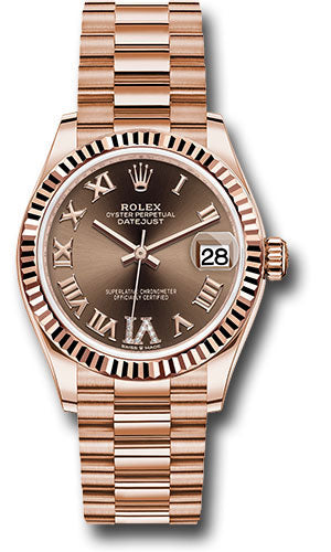 Rolex Everose Gold Datejust 31mm Chocolate Diamond Six Dial - President Bracelet 278275