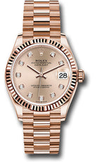 Rolex Everose Gold Datejust 31 Watch - Fluted Bezel - RosŽ Diamond Dial - President Bracelet - 278275 rsdp