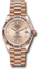 Rolex Everose Gold Datejust 31 Watch - Fluted Bezel - RosŽ Roman Dial - President Bracelet - 278275 rsrp