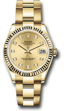 Rolex Yellow Gold Datejust 31 Watch - Fluted Bezel - Champagne Diamond Dial - Oyster Bracelet - 278278 chdo