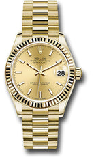 Rolex Yellow Gold Datejust 31 Watch - Fluted Bezel - Champagne Index Dial - President Bracelet - 278278 chip