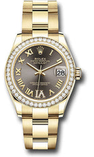 Rolex Yellow Gold Datejust 31 Watch - Diamond Bezel - Dark Grey Diamond Six Dial - Oyster Bracelet - 278288RBR dkgdr6o