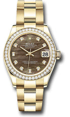 Rolex Yellow Gold Datejust 31 Watch - Diamond Bezel - Dark Mother-of-Pearl Diamond Dial - Oyster Bracelet - 278288RBR dkmdo