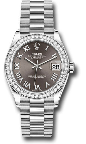 Rolex White Gold Datejust 31 Watch - Diamond Bezel - Dark Grey Roman Dial - President Bracelet - 278289rbr dkgrp