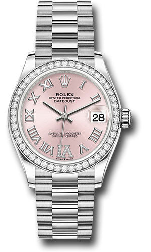 Rolex White Gold Datejust 31 Watch - Diamond Bezel - Pink Diamond Roman Dial - President Bracelet - 278289rbr pdr6p