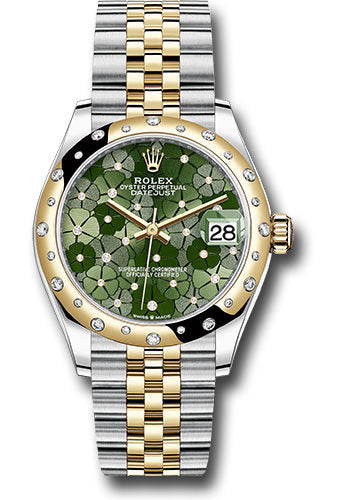 Rolex Yellow Rolesor Datejust 31 Watch - Domed, Diamond Bezel - Olive Green Floral Motif Diamond 6 Dial - Jubilee Bracelet - 278343rbr ogflomdj