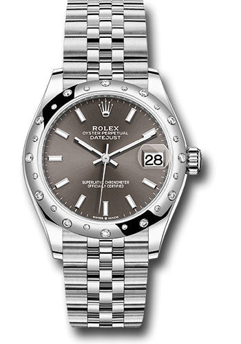 Rolex Steel and White Gold Datejust 31 Watch - Domed 24 Diamond Bezel - Dark Grey Index Dial - Jubilee Bracelet - 278344RBR dkgij