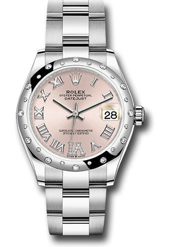 Rolex Steel and White Gold Datejust 31 Watch - Domed 24 Diamond Bezel - Pink Roman Diamond 6 Dial - Oyster Bracelet - 278344RBR pdr6o