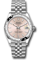 Rolex Steel and White Gold Datejust 31 Watch - Domed 24 Diamond Bezel - Pink Index Dial - Jubilee Bracelet - 278344RBR pij