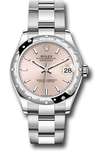 Rolex Steel and White Gold Datejust 31 Watch - Domed 24 Diamond Bezel - Pink Index Dial - Oyster Bracelet - 278344RBR pio